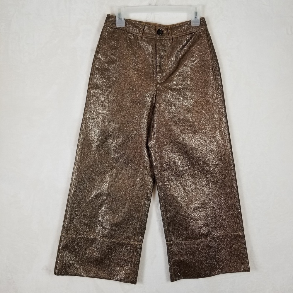 Madewell Bronze Metallic Wide Leg Crop Pants Bronze Coated High Rise Size 27 - Picture 2 of 9